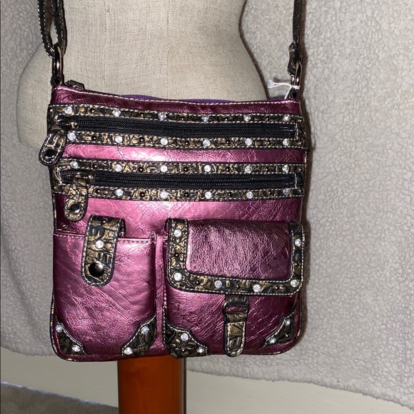 Handbags - Western style crossbody purse. Shiny purple
